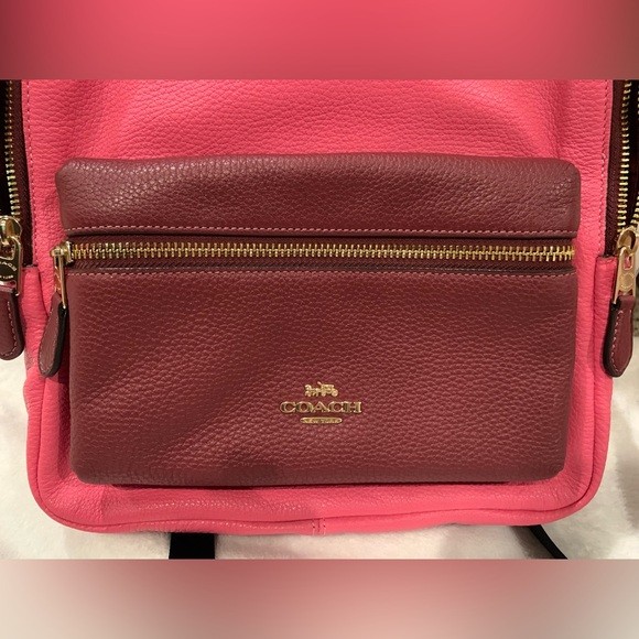 Coach Pink Ruby Charlie Block Medium Pebbled Leather Backpack NEW WITH TAGS - Picture 3 of 16